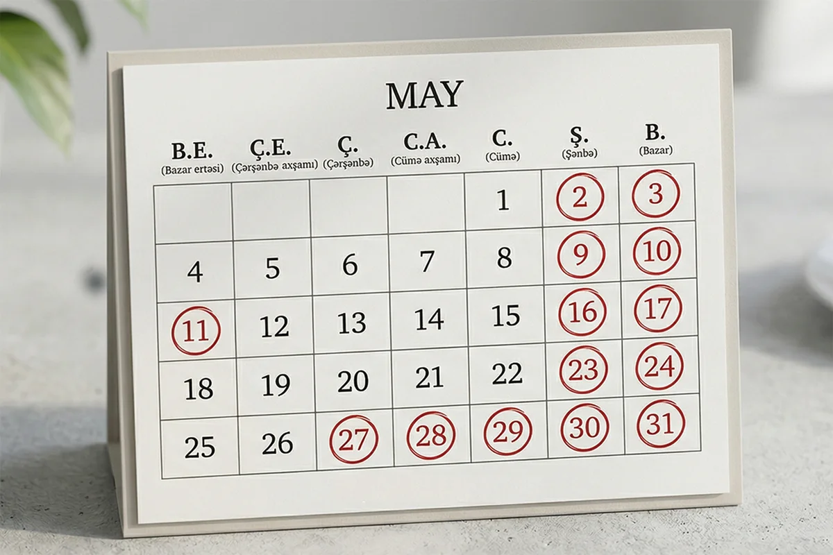 May ayında 14 gün İŞ OLMAYACAQ